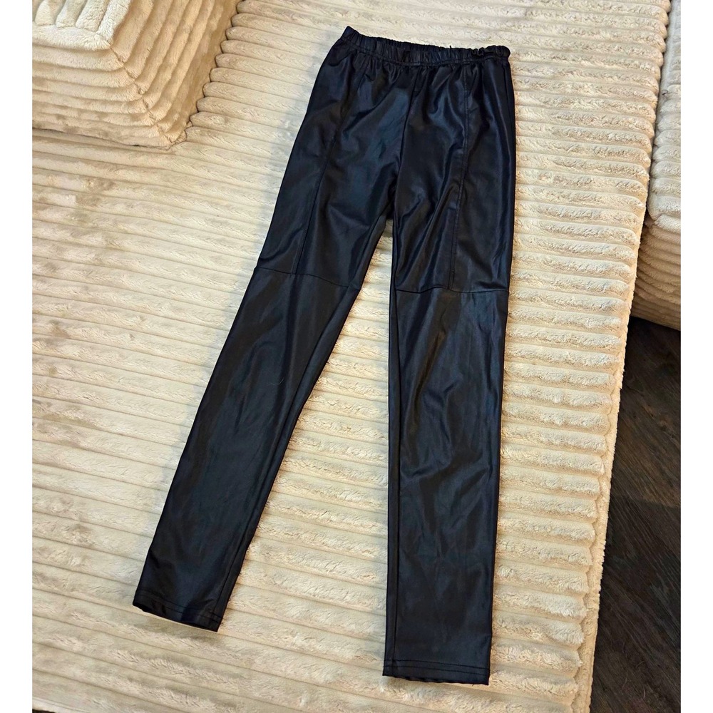 Womens XS S Faux Leather Leggings Black Seam Front Cropped Pants costume